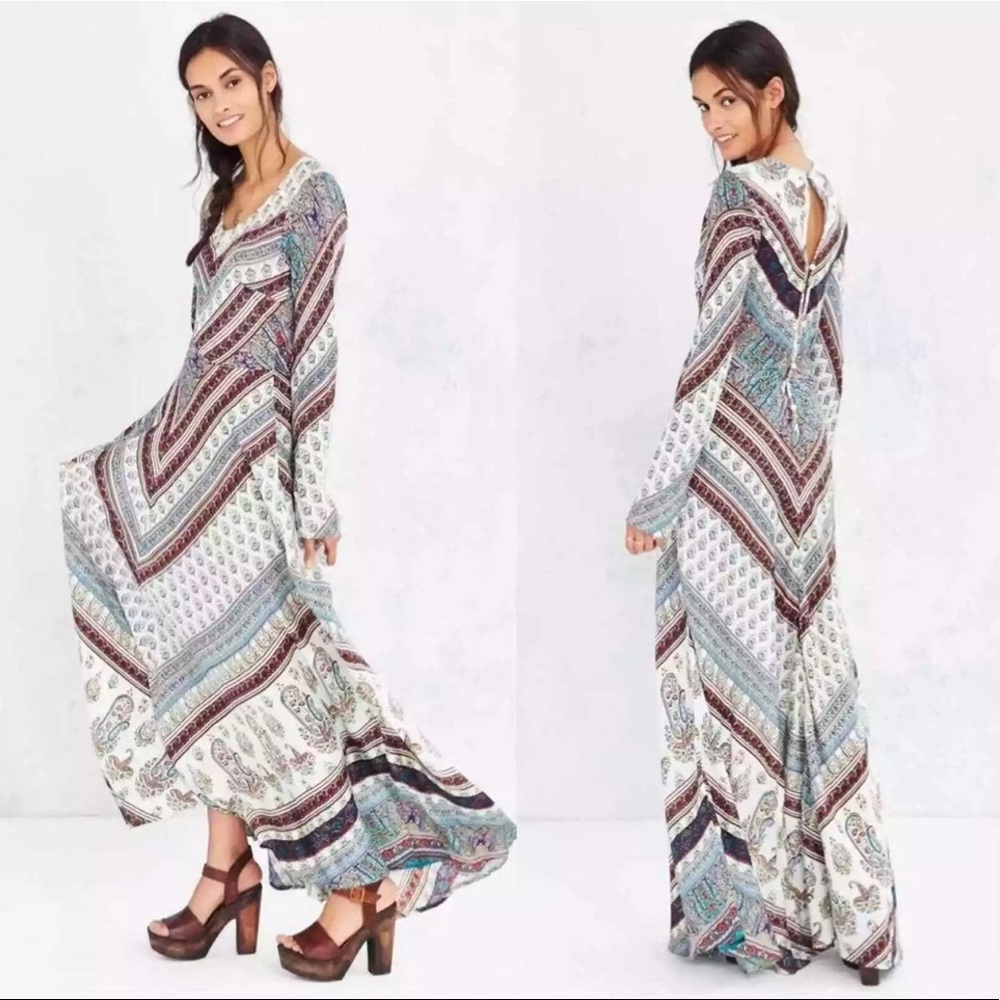 Raga caravan maxi dress long sleeve paisley chevron boho India kaftan small